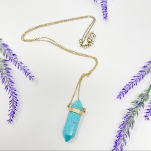 Bohemian Faux Turquoise Gold Tone Statement Necklace